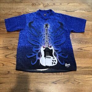 Gibson Mens Tour Wear Guitar Hawaiian Shirt Short‎ Sleeve Size Large Blue